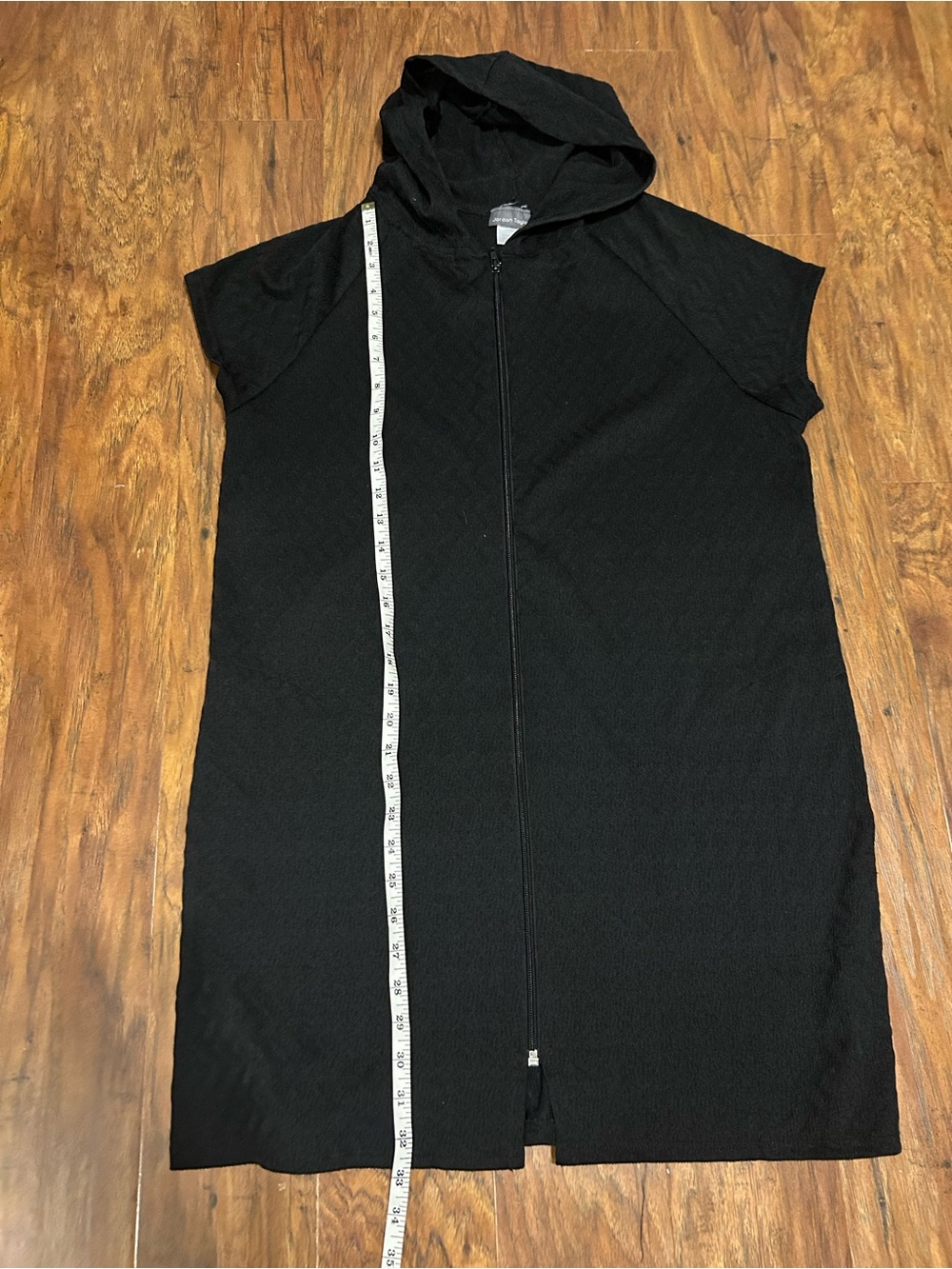 Black Hooded Zip-Front Swim Coverup Mesh Full Zipper Resortwear Vacation - Picture 2 of 9
